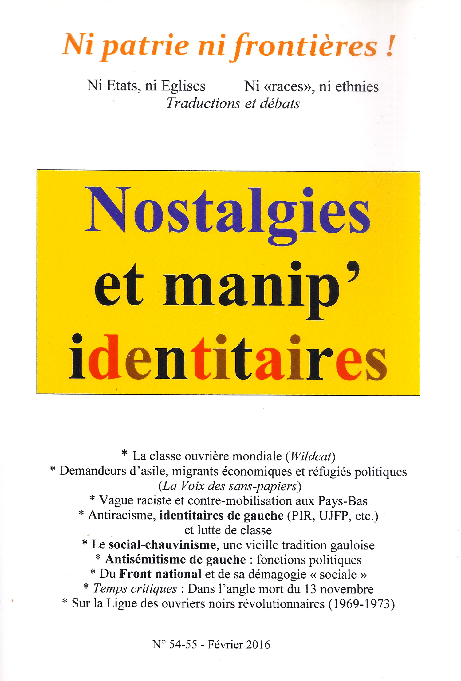 Ni patrie ni frontères! N° 54-55: Nostalgies et manip' identitaires