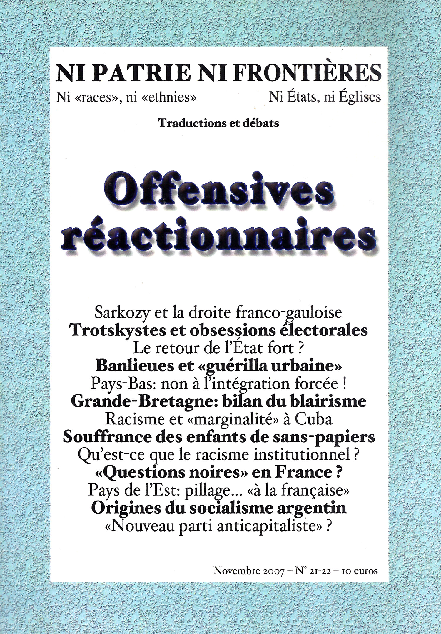 NPNF21-22-1 Ni patrie ni frontières N° 21-22: Offensives réactionnaires