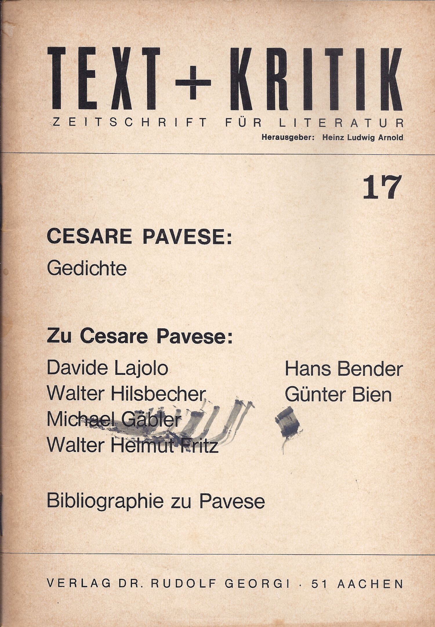 Text-Kritik17-Pavese Text + Kritik - Zeitschrift für Literatur Heft 17 - Cesare Pavese